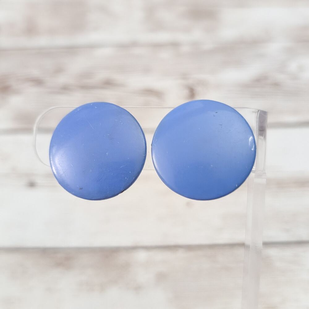 Vintage Clip On Earrings 7/8" Retro Blue Circle